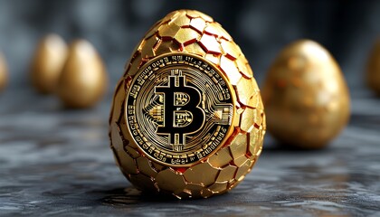 Bitcoin Coin Shaped Like a Sunny-Side Up Egg in Intricate 3D Detail