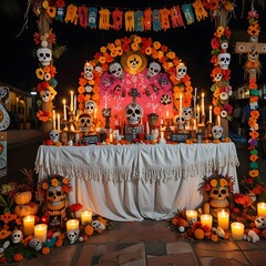 Decorated Mexican Day of the Dead or Dia de los muertos altars, Mazatlan, Sinaloa, Mexico -