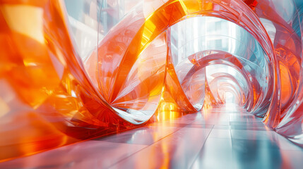 Poster - Abstract orange and white futuristic corridor.