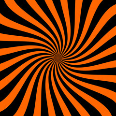Poster - Psychedelic Halloween spiral pattern. Vector hypnotic optical illusion background with black and orange continuous flow of lines draws the eye towards the center, creating captivating visual effect