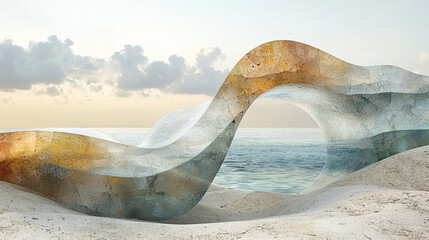 Wall Mural - Abstract stone arch framing a view of the ocean.