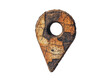 © Kin no Hikari - Unique wooden map pin symbolizing location and navigation concept with rustic texture and natural design.