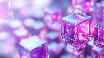 Poster - Vibrant glass cubes suspended in a colorful abstract background, showcasing modern design and digital aesthetics.