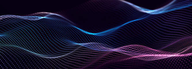 Wall Mural - Lights background. Colored music wave. Big data digital code. Futuristic dots Illustration. 3D