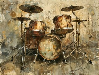 Vintage Drum Set Painting - Music Art Canvas