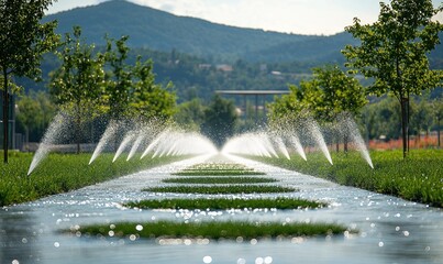 Canvas Print - Water Sprinklers in a Park