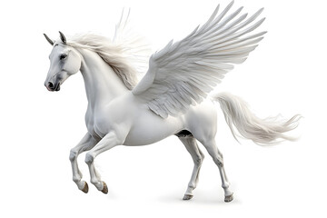 Poster - Realistic Illustration of white pegasus horse, phantasy animal isolated on white background
