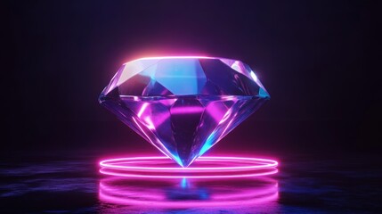 Wall Mural - a glowing diamond on a neon-lit platform, showcasing a modern, digital aesthetic.
