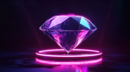Wall Mural - a glowing diamond with a vibrant pink light effect on a dark background.