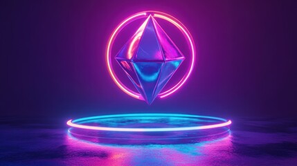 Wall Mural - a glowing geometric shape surrounded by neon lights, creating a futuristic atmosphere.