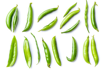 Wall Mural - Green beans set isolated on white background