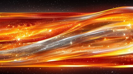 Wall Mural - Abstract, Wavy, Glowing, Orange and Silver Design