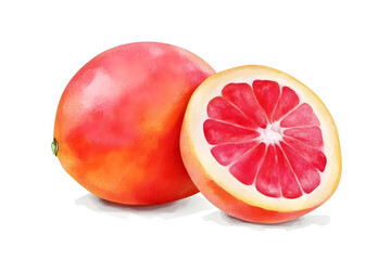 Poster - Grapefruit with grapefruit slice watercolor illustration on an isolated background
