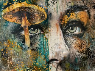 Wall Mural - Surreal Abstract Eye with Mushroom - Psychedelic Art