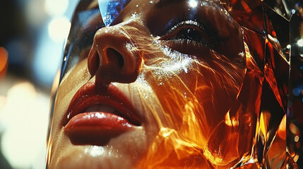 Poster - Close-up of a woman's face, covered in shimmering liquid, with a dramatic, glamorous feel.