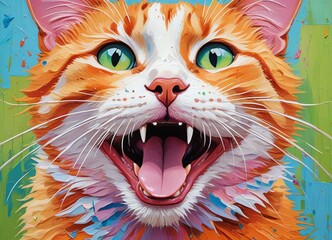 Wall Mural - A vibrant and textured painting of a cat with bold strokes