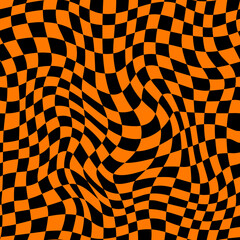 Aufkleber - Halloween background or optical psychedelic wavy illusion seamless pattern, vector tile. Psychedelic hypnotic checkered pattern for Halloween holiday and trick or treat background with hypnosis warp