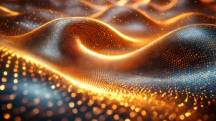 Wall Mural - Abstract golden wave with glowing particles.