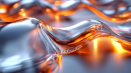 Abstract silver and orange liquid wave background