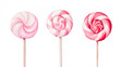 © Oksana - Lollipop with spiral pink colors, twisted sucker candy on stick watercolor collection isolated on white background