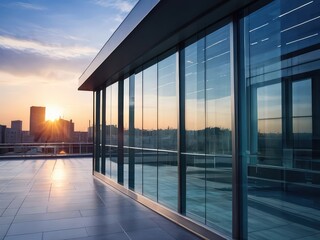 modern office building in the city,modern office building interior,sunset over the city