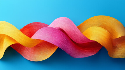 Wall Mural - Abstract waves in yellow, orange, and pink against a blue background.