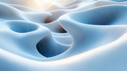 Abstract blue and white 3D waves with soft lighting.