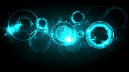 Wall Mural - Abstract Blue Neon Circles Glowing in the Dark