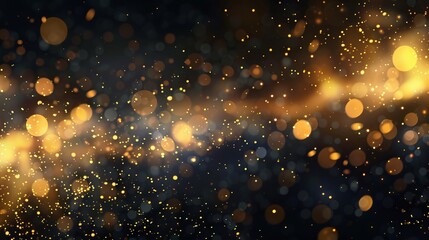 Wall Mural - glittering vintage lights background with dark gold and black hues, featuring soft de-focused sparkl