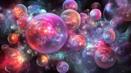 Poster - Abstract Space Background with Colorful Nebulas and Bubbles