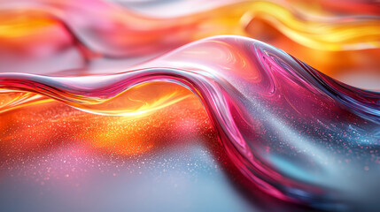 Abstract liquid waves in pink, orange, and blue.