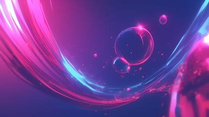 Wall Mural - Abstract Swirling Light Trails and Glowing Spheres in Pink and Blue