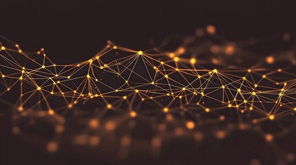 Abstract Golden Network Connection Lines with Glowing Dots on Dark Background