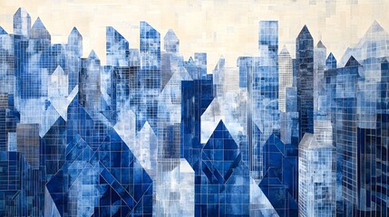 Abstract Cityscape of Geometric Blue Buildings