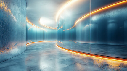 Poster - A futuristic hallway with a curved ceiling and walls.