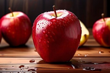 Red Apples on Wooden Table.