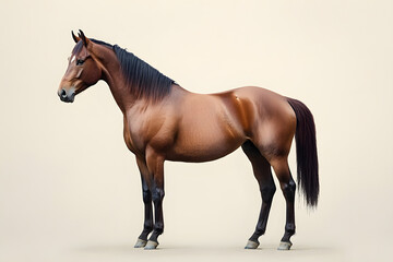 Brown horse standing isolated on white background