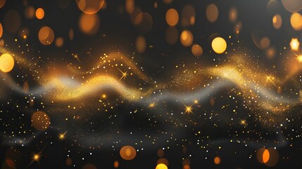 Wall Mural - golden bokeh confetti overlay with glowing yellow circles and sparkling dust, creating a luxurious f