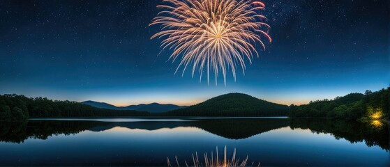 Wall Mural - Fireworks Over a Serene Lake