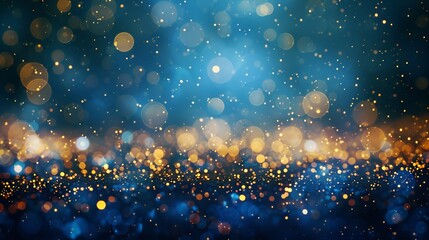 Wall Mural - elegant abstract background featuring blue and gold bokeh with sparkling light effects; defocused gl