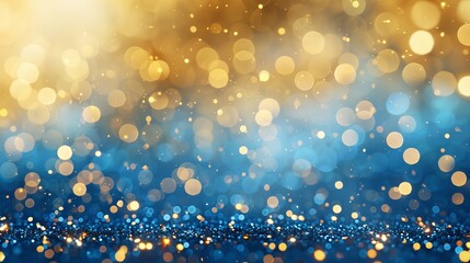 Wall Mural - elegant abstract background featuring blue and gold bokeh with sparkling light effects; defocused gl