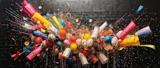 Wall Mural - Colorful Explosion of Balloons and Confetti