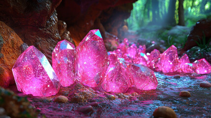 Wall Mural - Pink crystals sparkle in the forest stream.