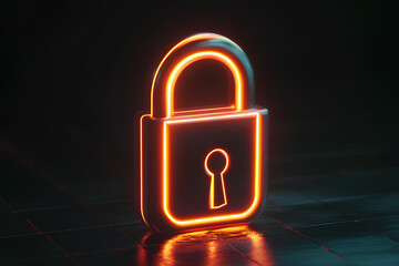 Poster - A glowing neon lock symbolizing security and protection in a digital context.