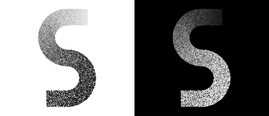 Fototapete - Dotted letter S as logo or icon. Retro effect with dots abstract illustration. Black shape on a white background and the same white shape on the black side.