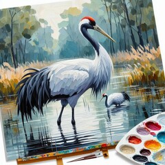 oil painting of a crane