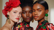 © fotogurme - Models posing together backstage in coordinated high-fashion looks, excitement and camaraderie in their expressions