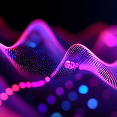 Poster - Abstract lines and waves symbolizing economic growth, dynamic patterns illustrating market fluctuations, vibrant colors conveying movement and change.
