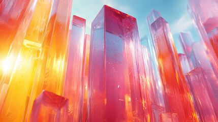 Canvas Print - A futuristic cityscape made of glowing, translucent glass towers.