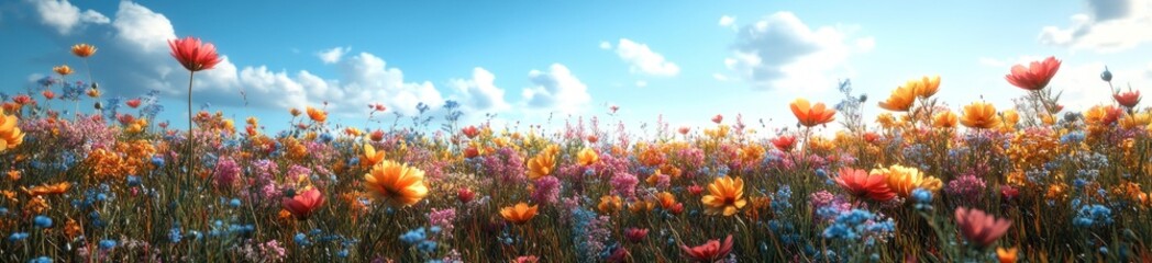 Canvas Print - Colorful Wildflower Meadow Under Blue Sky